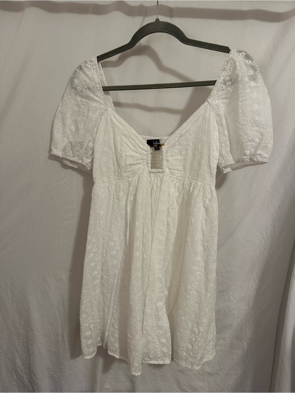 Lulu's White Eyelet Square Neck Mini Dress with Puff Sleeves